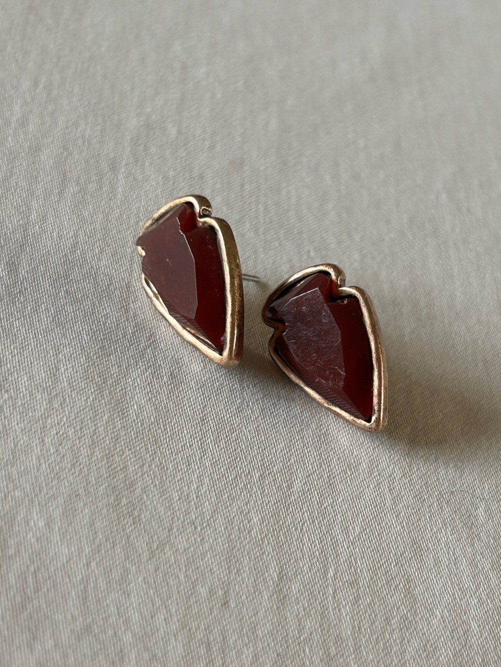 Burgundy Red Geometric Arrowhead Statement Stud Earrings